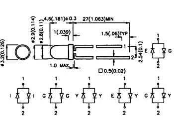3mm LED - Bipolar Tofarve, GRØN/GUL, Diffus hvid hus (60°)