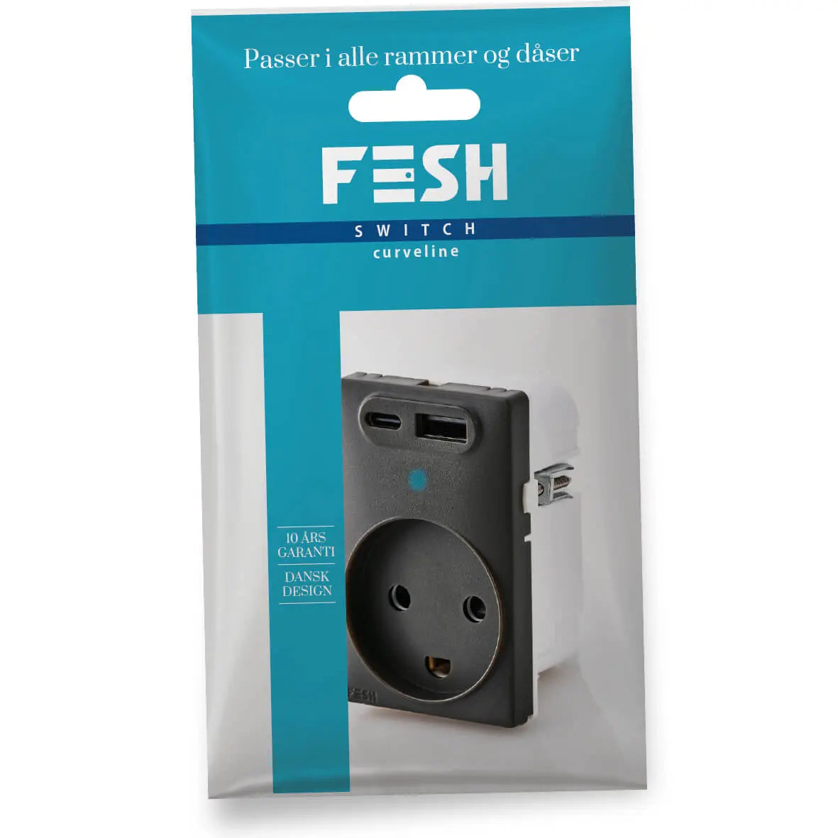 FESH SWITCH Curveline Stikudtag 2 x USB 1,5 m/j - Koksgrå