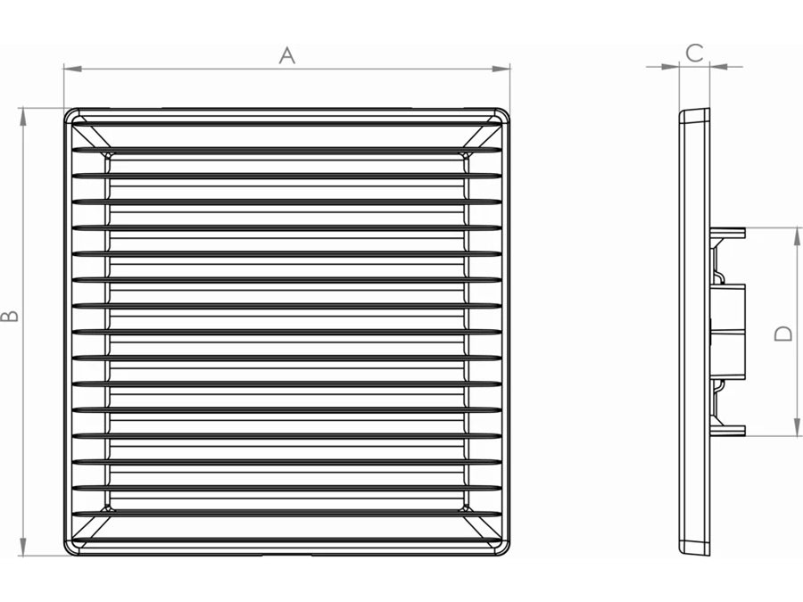 Ventilationsrist, justérbar kanalstørrelse, 172x172mm, Grå