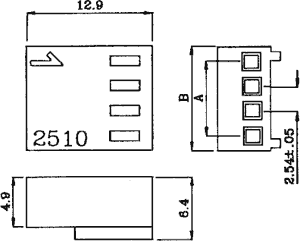 Ledning-til-print stikhus - NS25, 2pol (1x2) hun 2,54mm