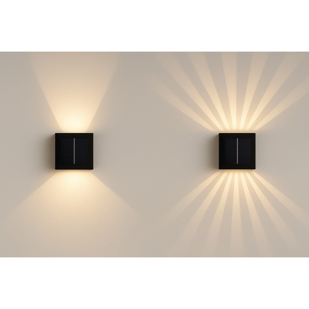 Solcelle sensor væglampe - Sort, roterbar, firkantet, skumringssensor, IP54, 3W, energibesparende