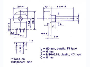Potmeter - 100kOhm log. (Ø6mm)