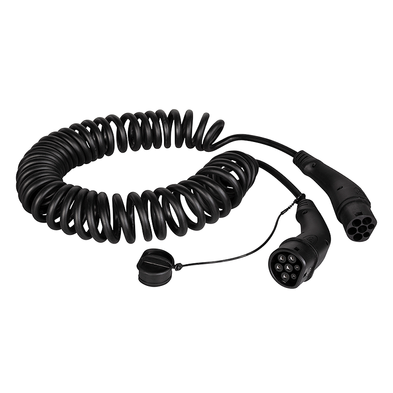 Spiral ladekabel til elbil - 11kW, 20A, 3-faset, type 2 (5m)