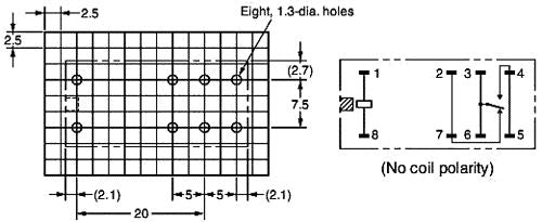 Vertikalt relæ - 12VDC 16A, 1 x skifte (SPDT), 8-ben 5mm