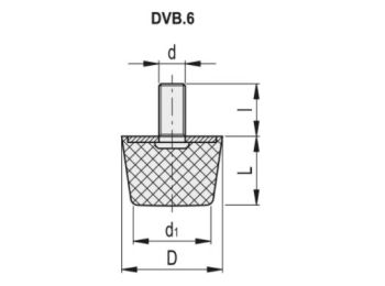 Vibrationsdæmp. gummifod - M10x20mm gevind, Ø38mm, konisk