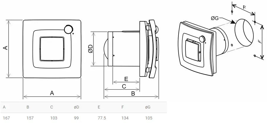 Ventilator Silent One Ø100 mm, med adaptiv hygrostat, hvid