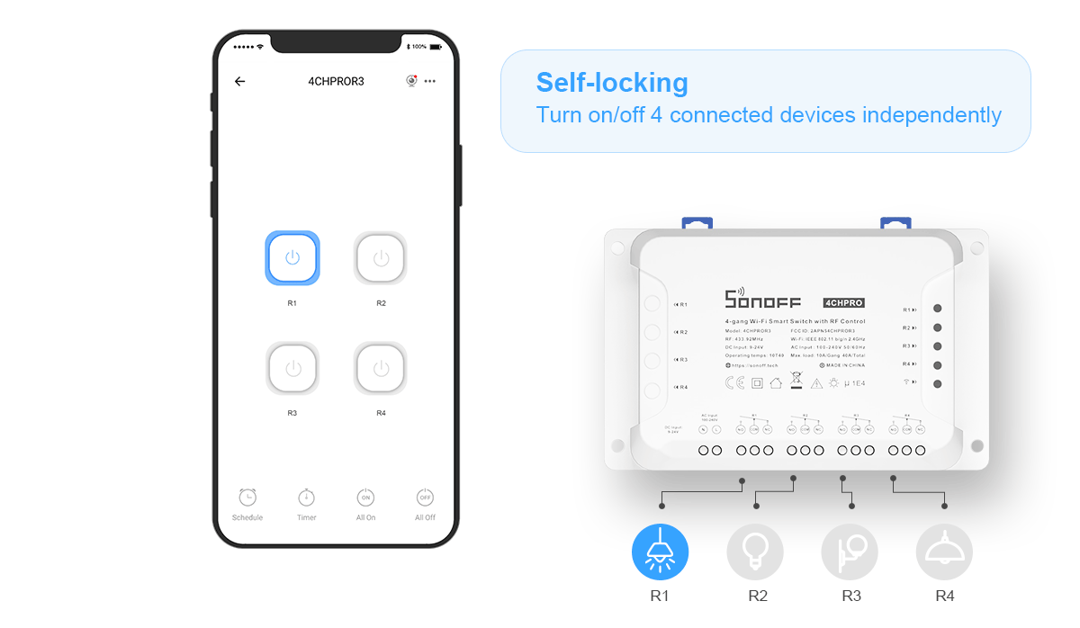 4CH Pro (R3) - Wi-Fi Smart Switch, 4 kanaler (4x10A)