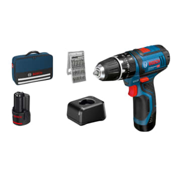Bosch slagboremaskine GSB 12V-15, 2 x 12 V/ 2,0 Ah, 25XT Bag