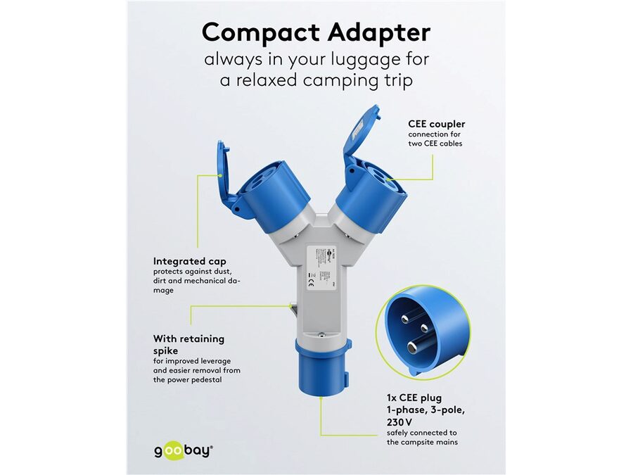 CEE adapterkabel - 3P han til 2 x 3P hun
