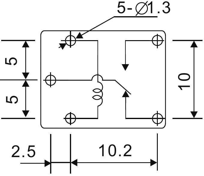 Autorelæ - 12Vdc 20A, 1 x skifte (SPDT), 5-ben 2,5mm