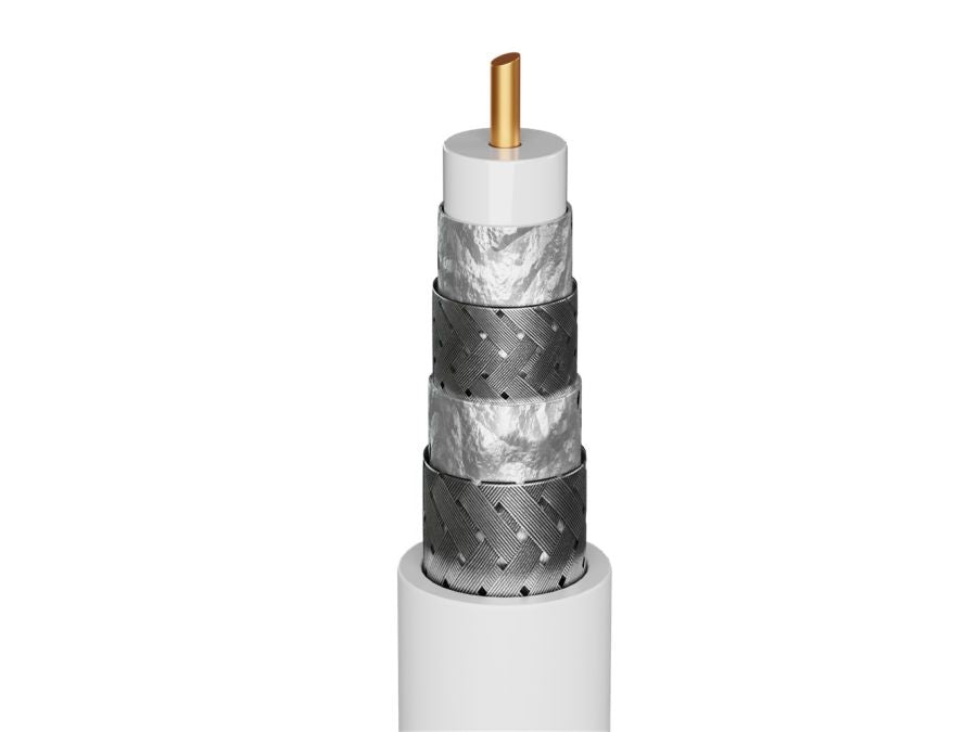 HQ Antennekabel - 2 x 90° F han, CU, 4 x skærm, Hvid (10m)