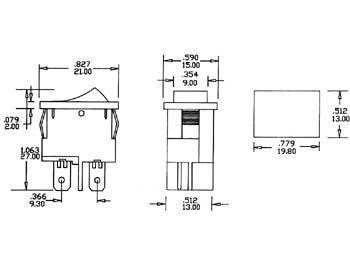 Vippekontakt - 2P OFF-ON, spadeterminaler, 4A-250V, SORT I/O