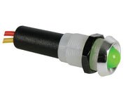 LED kontrollampe - 12V Grøn, m. ledn. Krom hus
