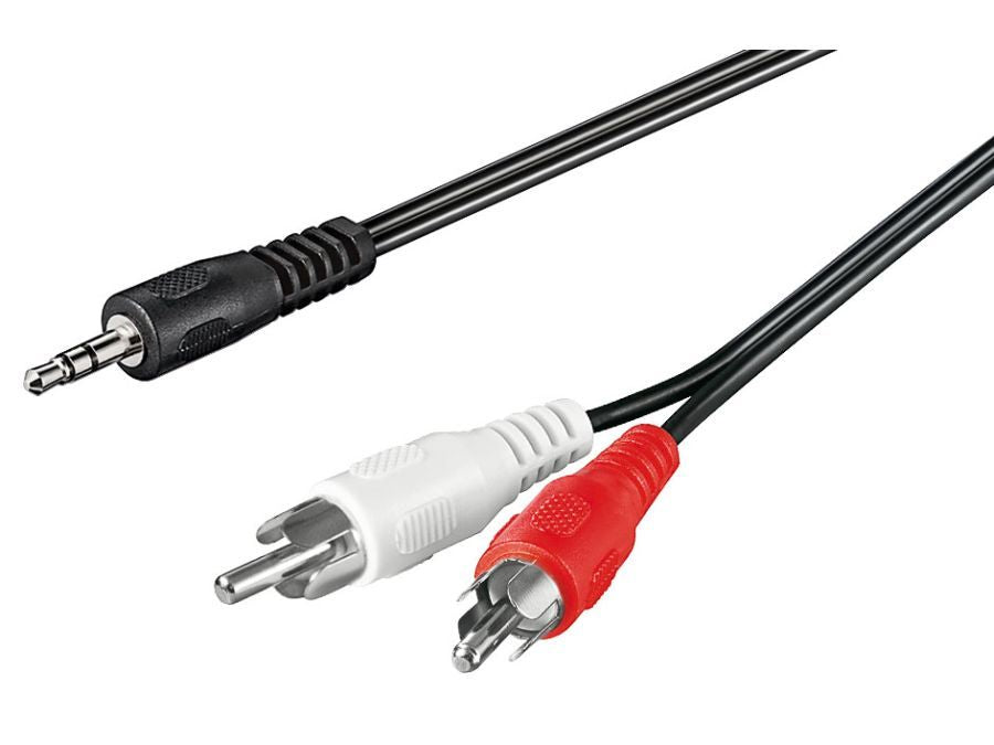 Audiokabel - 3,5mm st.JACK han > 2 x RCA han HQ, Sort (0,5m)