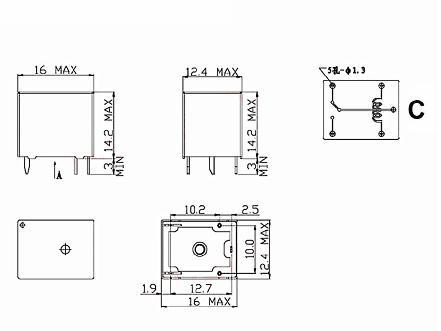 Miniature relæ - 24VDC 20A, 1 x skifte (SPDT), 5-ben 2,5mm