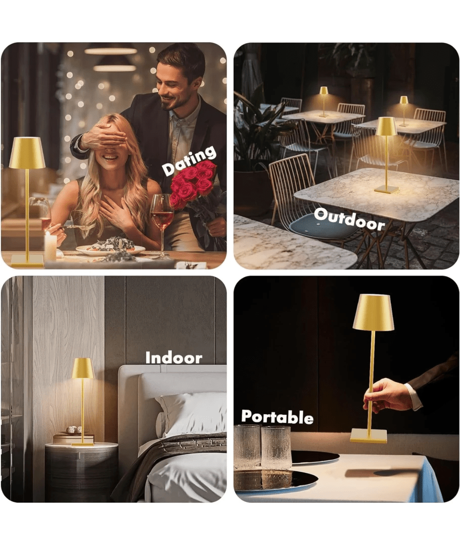 Opladelig LED bordlampe, Karry/guld, touch dæmpbar