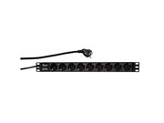 19" El-rackpanel - 9 x CEE7/3 hun, u. kontakt, Sort (2m)