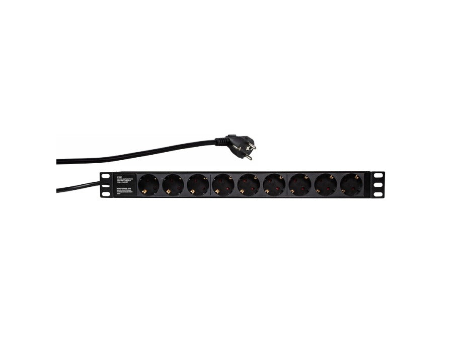 19" El-rackpanel - 9 x CEE7/3 hun, u. kontakt, Sort (2m)