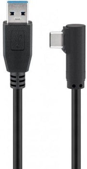 USB 3.0 kabel - USB A han til 90° USB-C han, Sort (1m)