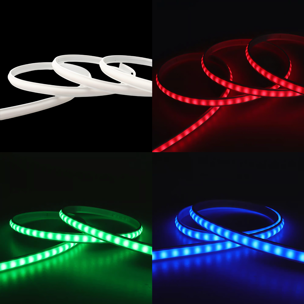 5 meter RGB LED strip med clip-on funktion og vandtæt design - Hvid cover, 230V, 60 LED, 9W pr. meter