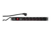19" El-rackpanel - 7 x CEE7/3 hun, ON/OFF kontakt, Sort (2m)