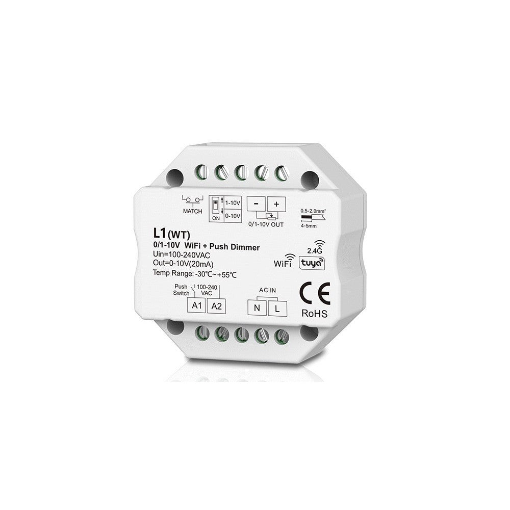 LEDlife rWave 1-10V Wifi indbygningsdæmper til LED - Tuya/Smart Life, RF, push-dim, 230V - indbygning