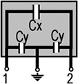 X2/Y2 støjdæmp. kondensator - 275Vac, Cx:150nF, Cy:4,7nF
