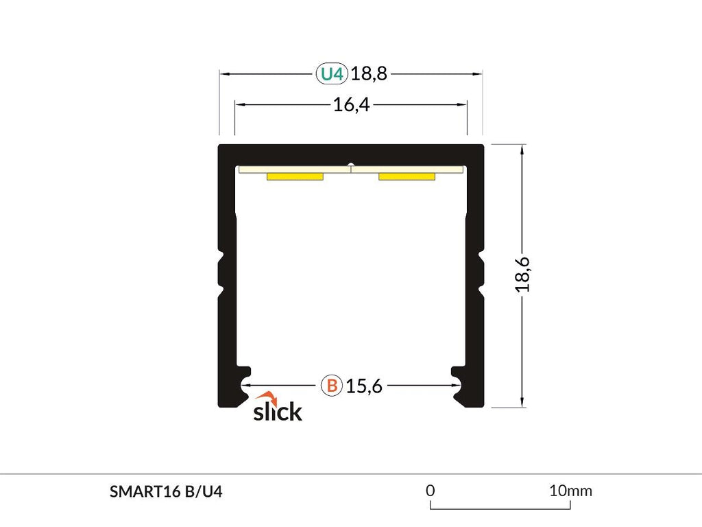 DIOFLEX Alu profil SMART16 B/U4 1m 18,8x18,6mm