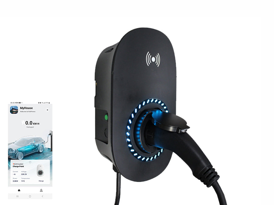 Fullwatt Wallbox EV Lader, 22kW Type 2, Wi-Fi/BT, Sort