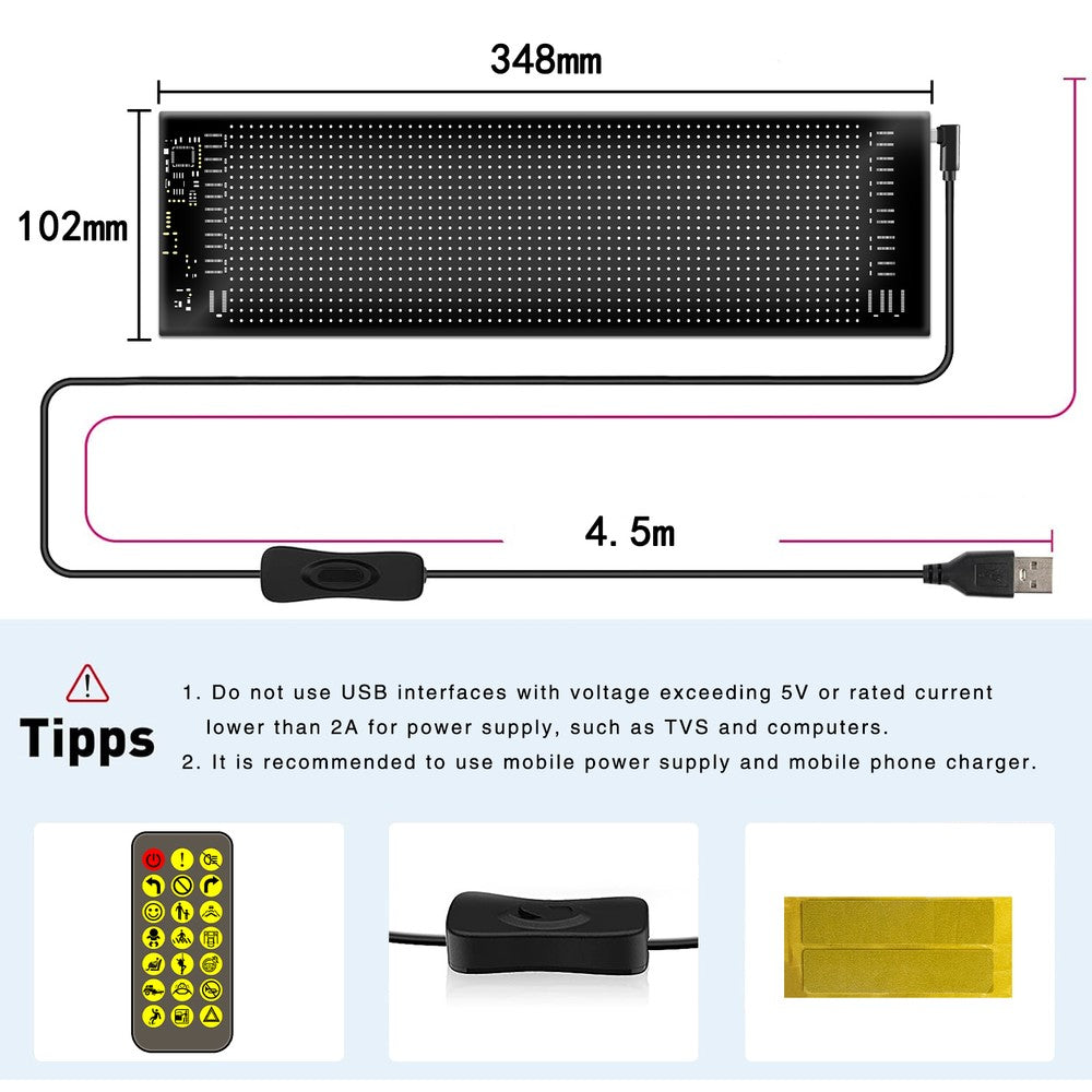 Pixel matrix panel 32x128 med Bluetooth og 5V USB-tilslutning til lyskunst og kreative projekter