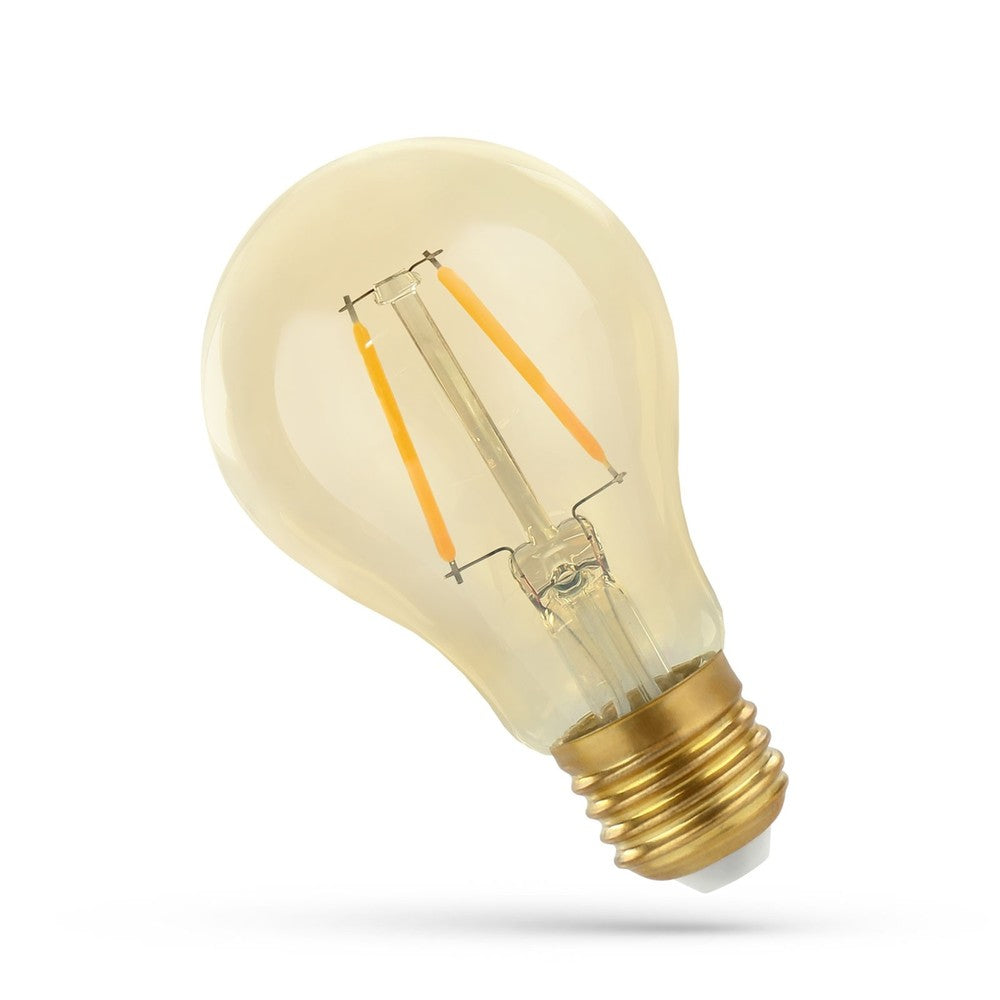 2W LED pære - A60, kultråd, ravfarvet glas, ekstra varm, E27, 210lm, RA80