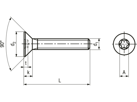 TORX maskinskrue, undersænket - M2x5mm, TX6, A4 (50 stk.)