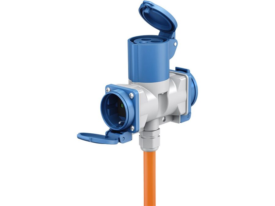 CEE adapterkabel - 3P han til 3P hun + 2 x Jord (10m)