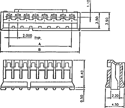 Ledning-til-print stik - NXG, 1x6pol, 1A, 2mm benafst.
