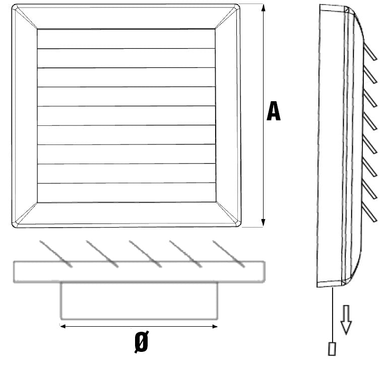 Ventilationsrist m. lukkespjæld - Træksnor, Ø100mm, Hvid