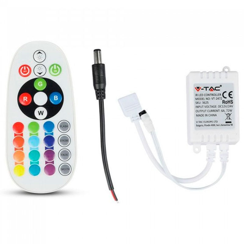 RGB kontroller med fjernbetjening - memory funktion, infrarød, 12V (72W), 24V (144W)