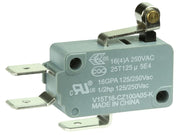 Mikroswitch m. kort rullebolt arm - 16A/250V, ON-(ON), spade