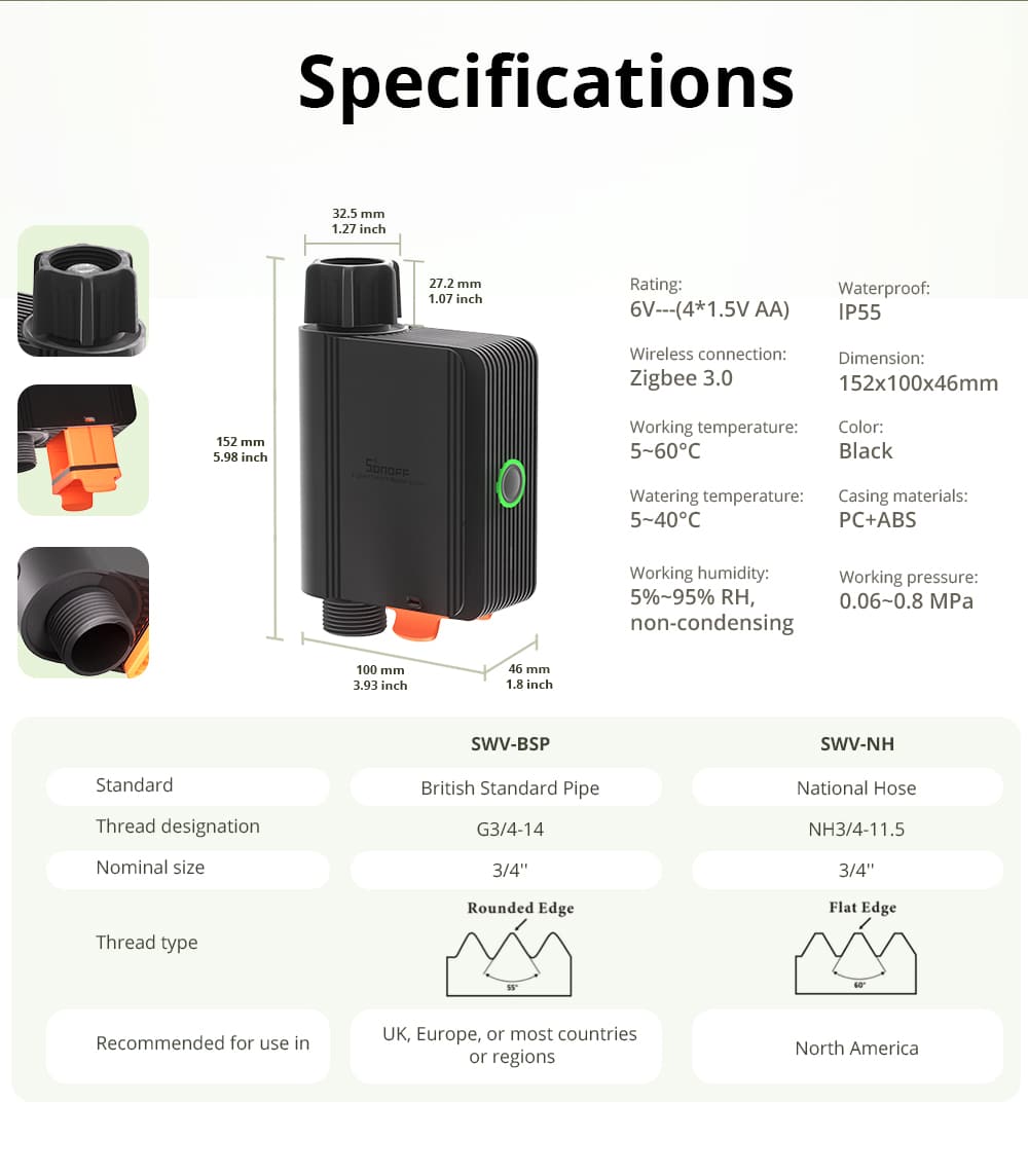 SWV-BSP ZigBee 3.0 automatisk vandingsventil - 3/4" kobling