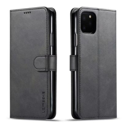 Læder flipcover m. kortholder - Til iPhone 12 ProMax, Sort