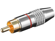 RCA(Phono) stik, han - Forgyldt m. rød ring (Ø6,5mm)