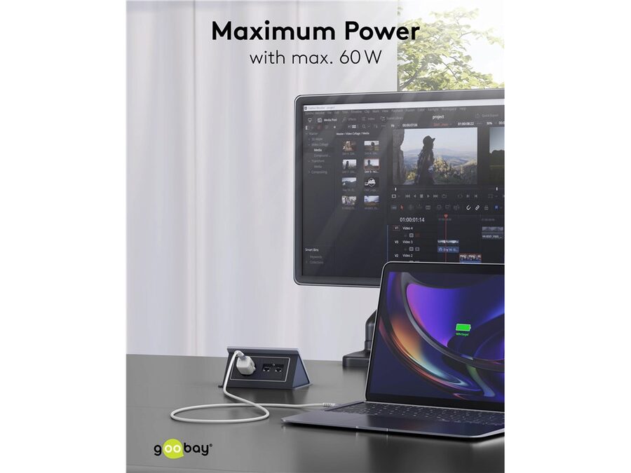 USB-A til USB-C Supersoft PD Tekstilkabel, 3A, Hvid (0,5m)