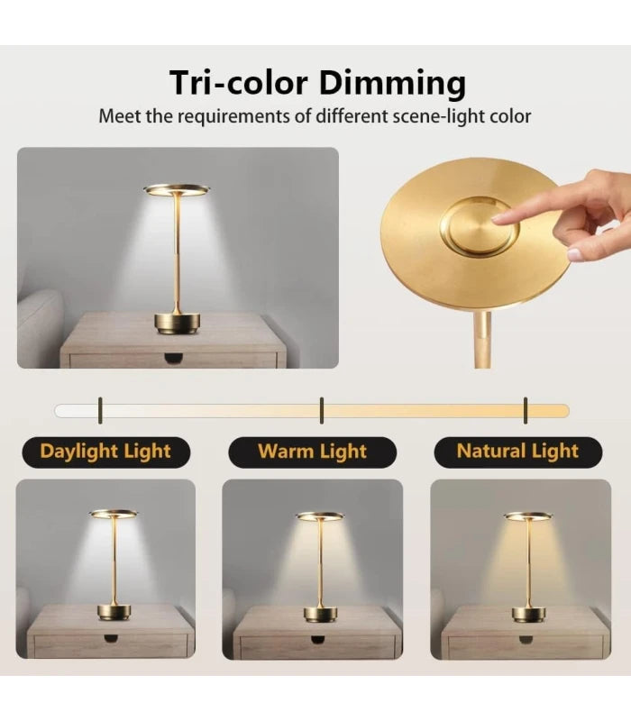 Opladelig LED bordlampe,  Guld, touch dæmpbar