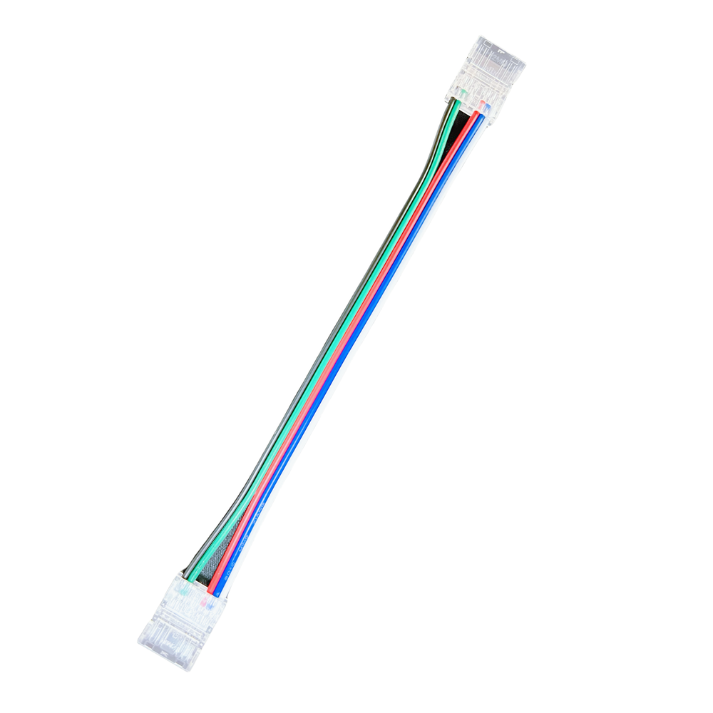 Samler med ledning til LED strip - 12mm, RGB+W COB, IP20, 5V-24V – Tilslutning af lysende bånd med farveskiftende RGB+W dioder, velegnet til 12mm brede strips, IP20 beskyttelse, kan bruges med spændinger fra 5V til 24V.