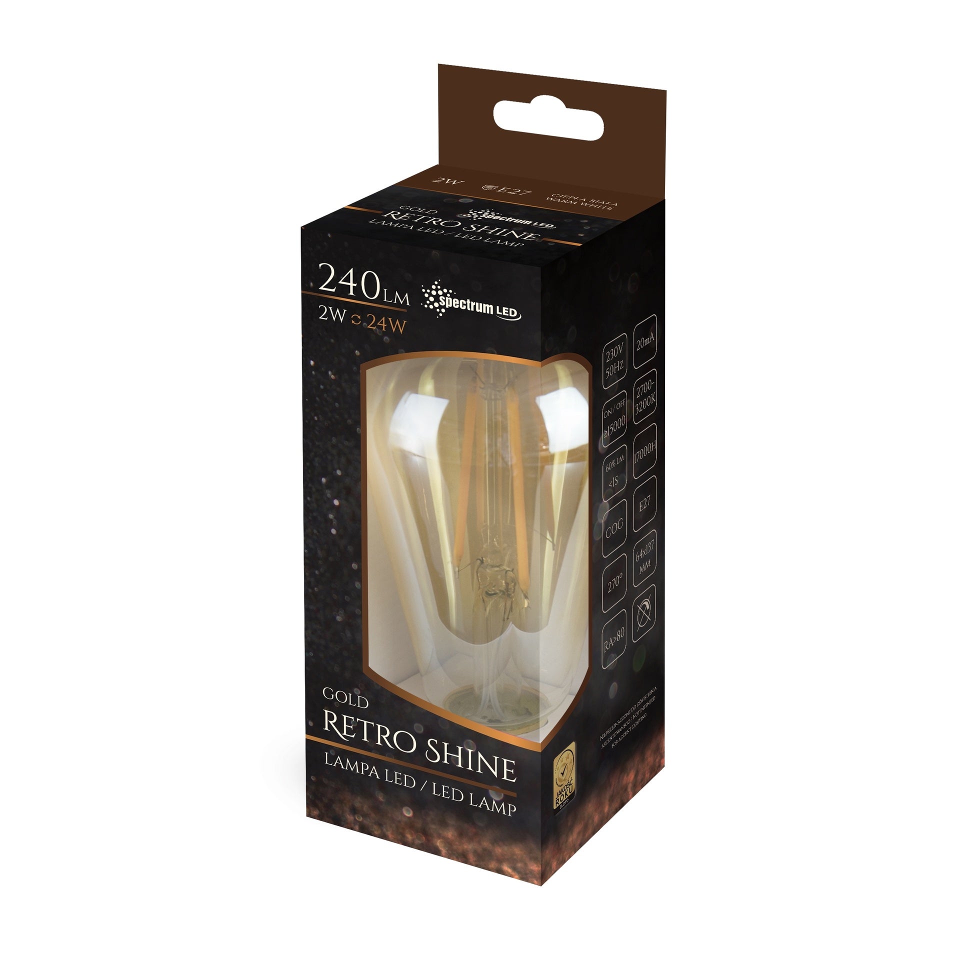 2W LED Retro pære E27 2700 K Guld