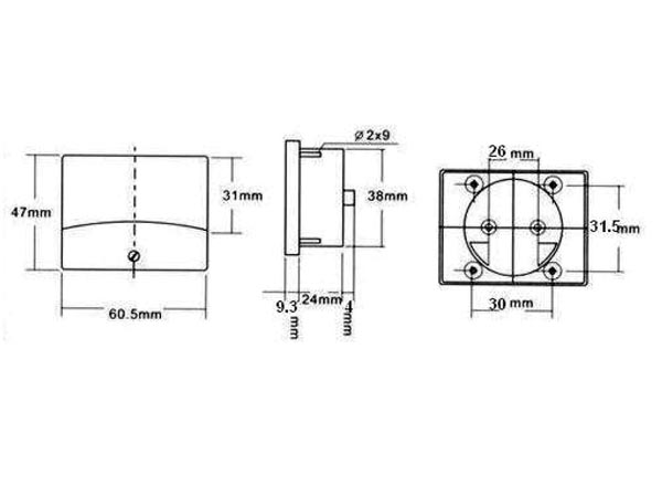Analog strøm-panelmeter - 3A DC (60x47mm)