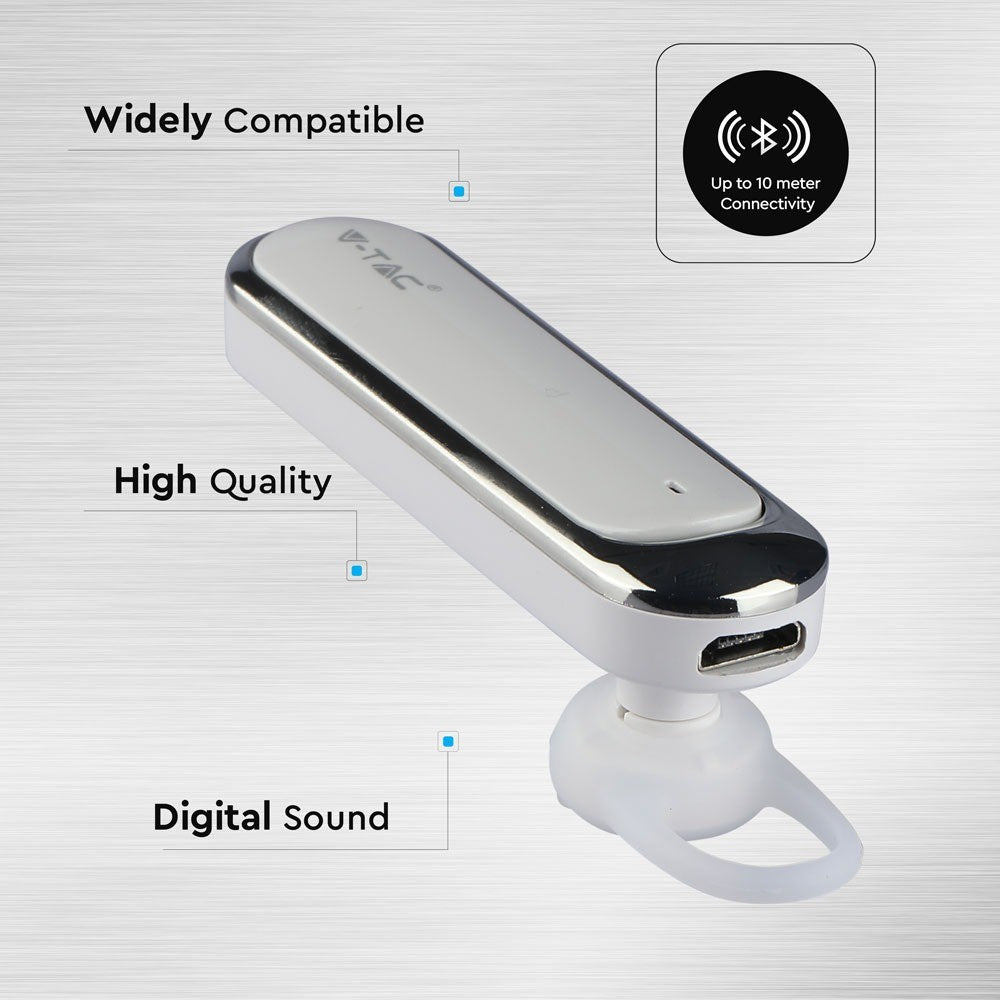 Bluetooth headset med 170mAh batteri og hvid farve