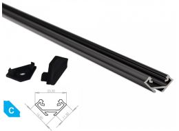 Alu. LED profil - Type C, Anodiseret sort (2,02m)
