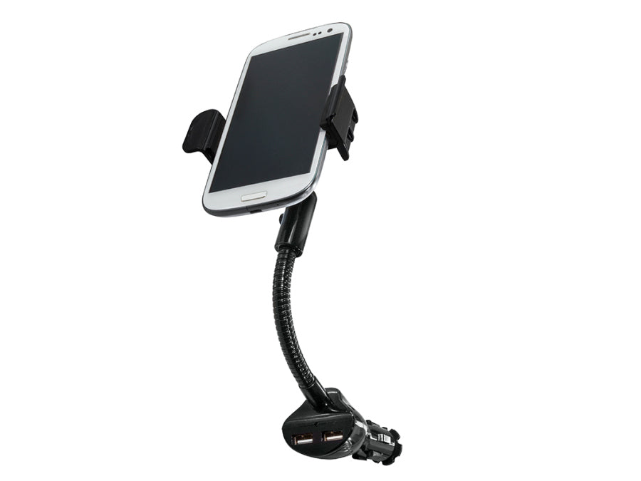 Svanehals billader/holder til smartphone - 2 x usb
