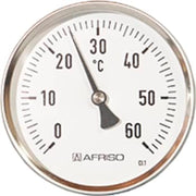 Rustfri termo Ø80x63mm, 0-120 C, bagudv. føler, NB: Uden dykrør