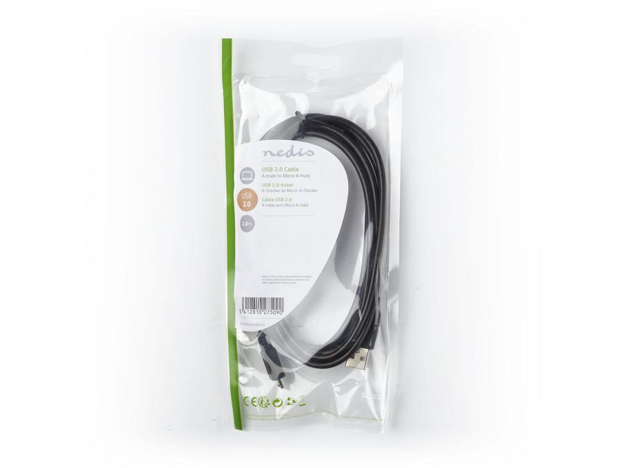USB 2.0 kabel - A han til micro A han, Sort (2m)